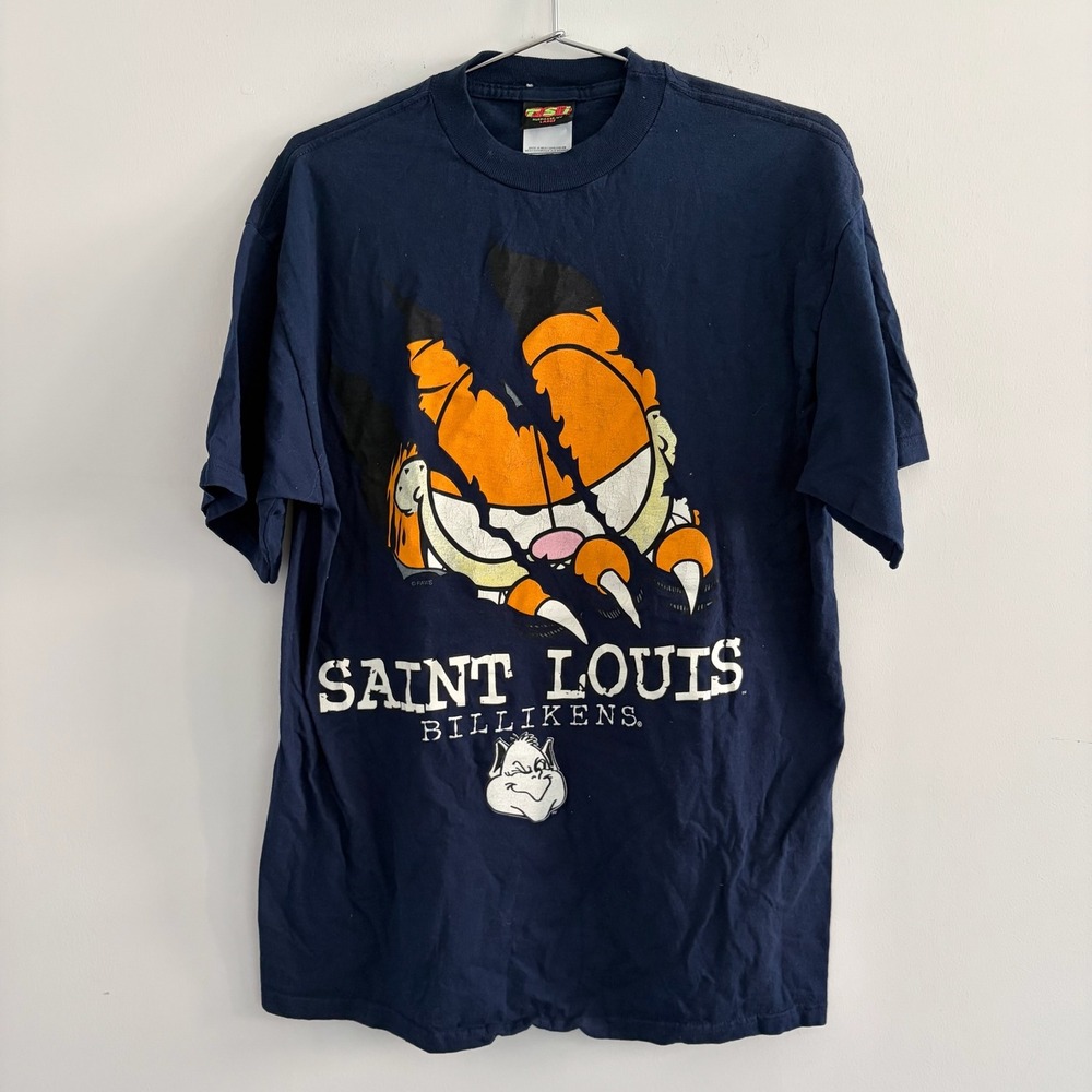 Vintage Garfield Saint Louis Billikens TSI Graphic T-Shirt Navy Blue Large